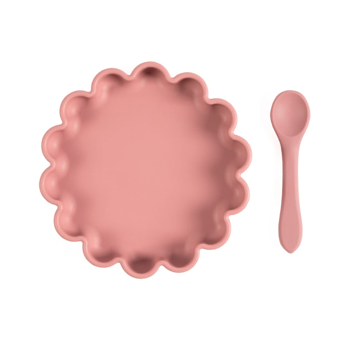 Dusty Rose Flower Suction Plate with Spoon