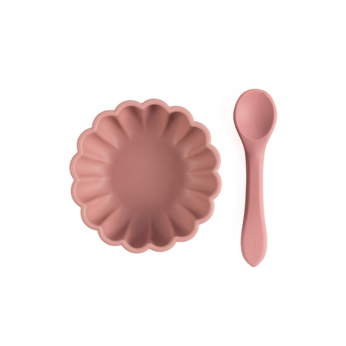 Dusty Rose Flower Suction Bowl with Spoon
