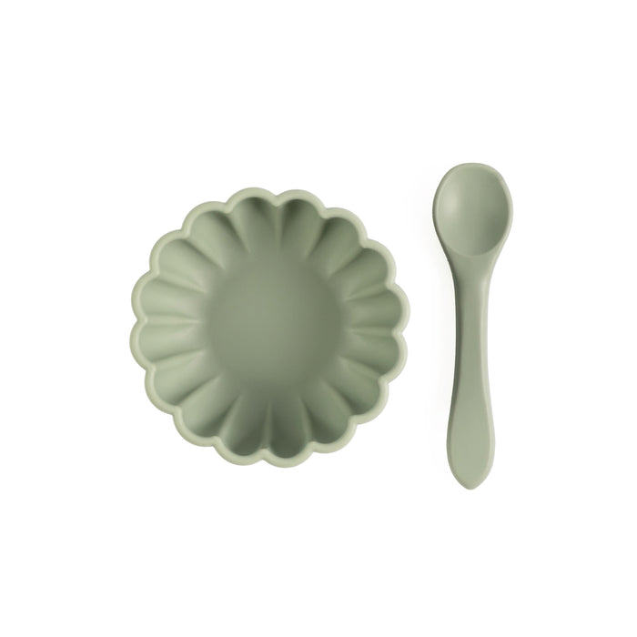 Sage Flower Suction Bowl with Spoon