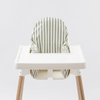 Wipe clean cushion cover for IKEA Antilop highchair in Sage stripe print by AZEbabydream