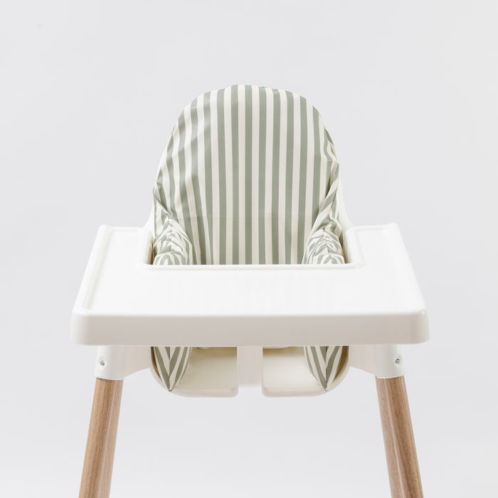 Wipe clean cushion cover for IKEA Antilop highchair in Sage stripe print by AZEbabydream