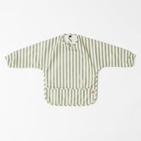Weaning Wipe clean long sleeve bib in sage stripe print by azebABYDREAm
