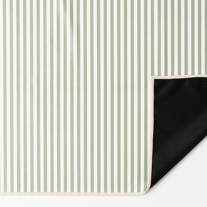 Wipe clean splash mat, non slip messy mat in sage stripe print by azebABYDREAm