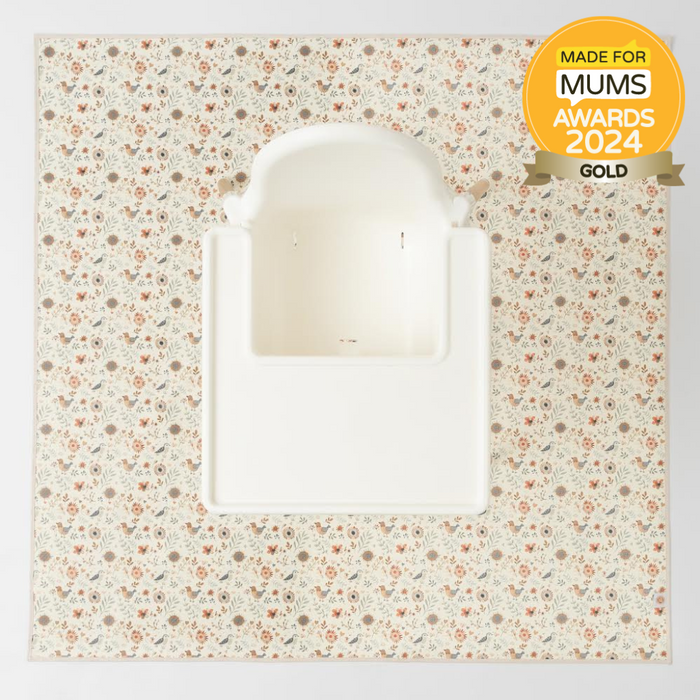 Wipe clean splash mat, messy mat in boho birds print by azebABYDREAm