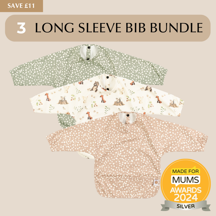 Weaning set bundle including wipe-clean long sleeve bibs  by Azebabydream