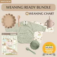 Weaning set bundle including wipe-clean long sleeve bibs, suction plate and bowl and sippy cup by Azebabydream