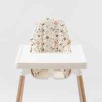Wipe clean cushion cover for IKEA Antilop highchairs in boho bird print and cream silicone placemat by AZEbabydream 