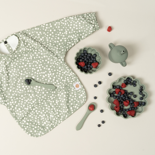 Weaning set bundle including wipe-clean long sleeve bib, suction baby plate and bowl by Azebabydream