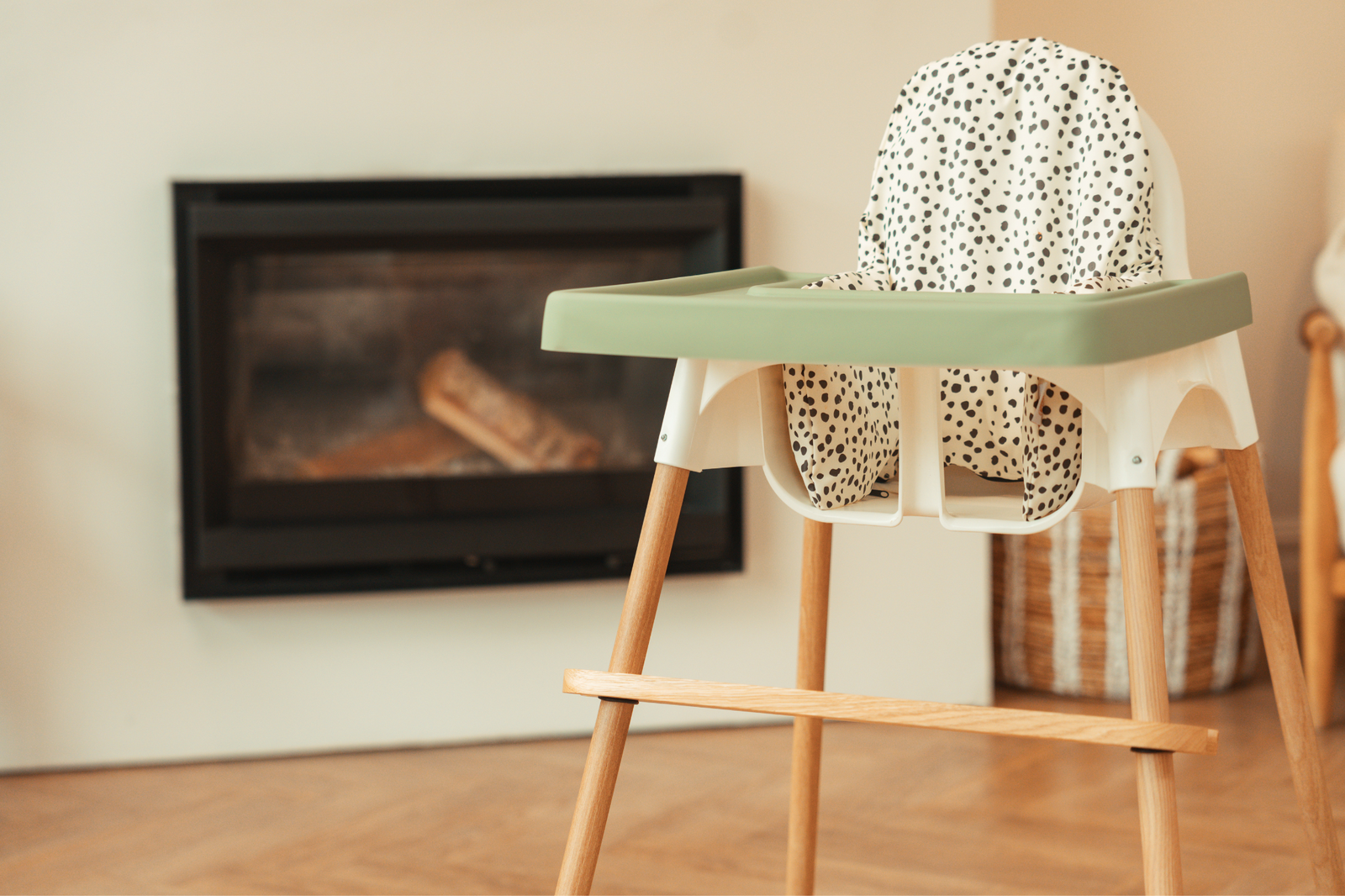 IKEA Antilop highchairs with wipe clean cushion, silicone placemat, footrest, leg wraps by AZEbabydream