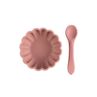 Dusty Rose Flower Suction Bowl with Spoon