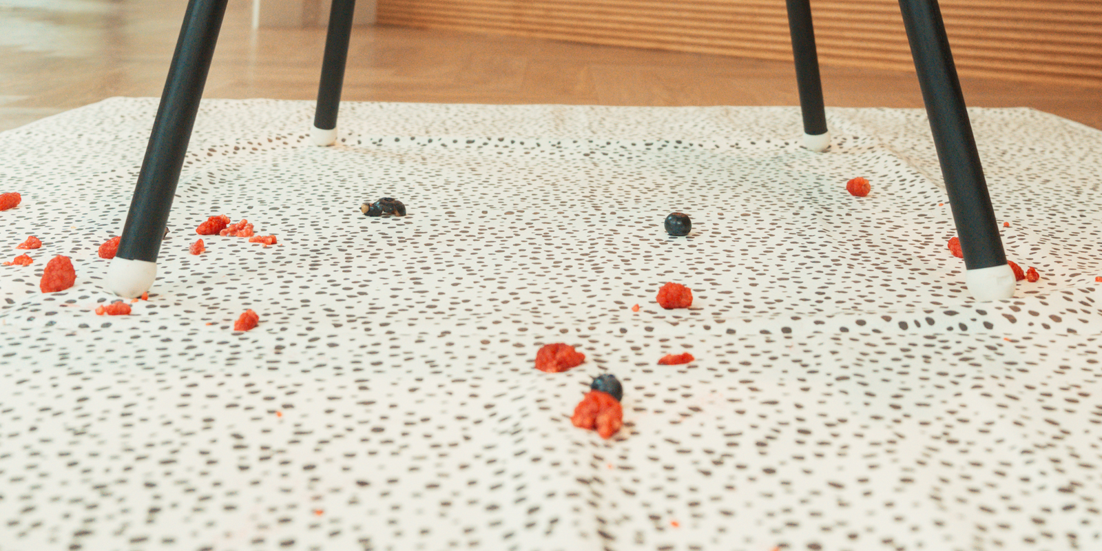 Wipe-clean splash mat, messy mat in dots on white print by Azebabydream