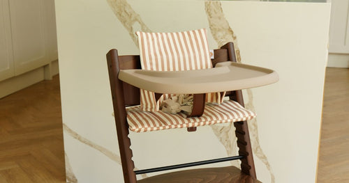 Wipe-clean Stokke Tripp Trapp cushion fitted to a wooden highchair
