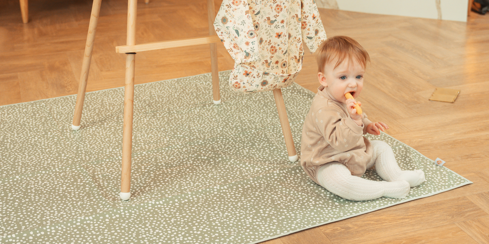 Wipe-clean splash mat, messy mat in dots on sage print by Azebabydream