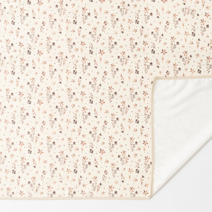 Brown Wildflowers messy mat under high chair – pattern close up