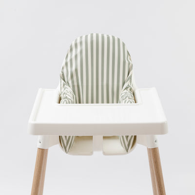 Wipe clean cushion cover for IKEA Antilop highchair in Sage stripe print by AZEbabydream 