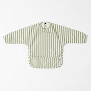 Weaning Wipe clean long sleeve bib in sage stripe print by azebABYDREAm 