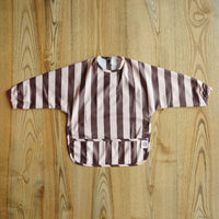 Espresso Peach Stripe wipe-clean coverall bib for baby weaning