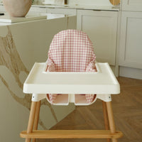 Peach Gingham wipe-clean IKEA Antilop highchair cushion cover