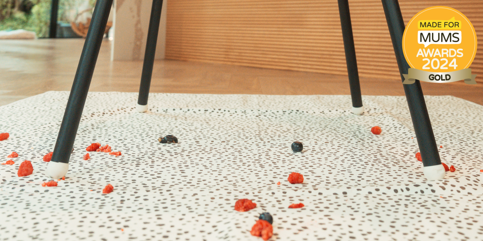 Wipe-clean splash mat, messy mat in dots on white print  by Azebabydream