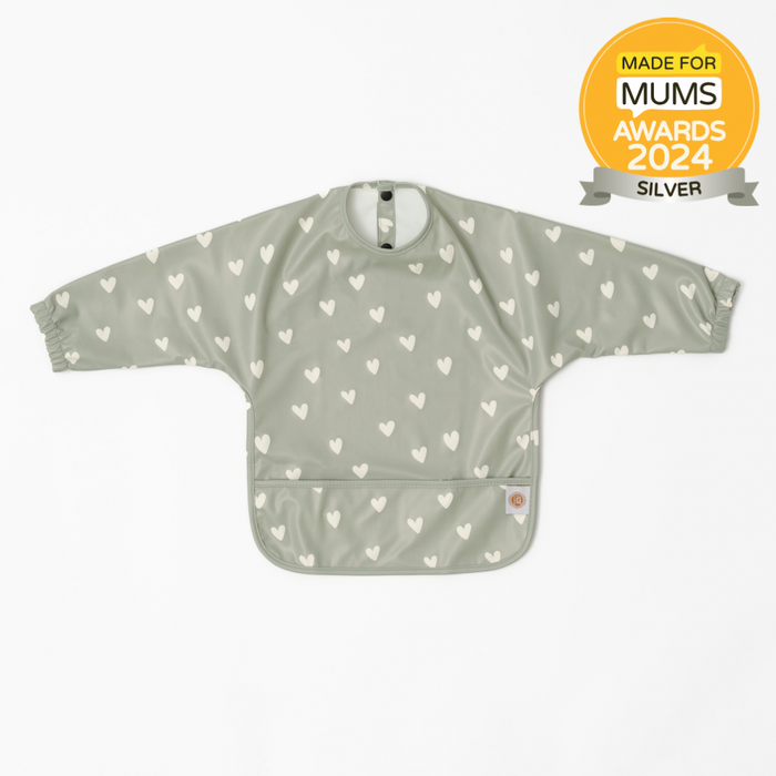 Hearts on Sage - Long Sleeve Bib shirt heart pattern