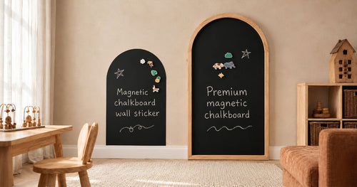 Magnetic wall sticker vs premium wooden chalkboard in stylish children’s playrooms