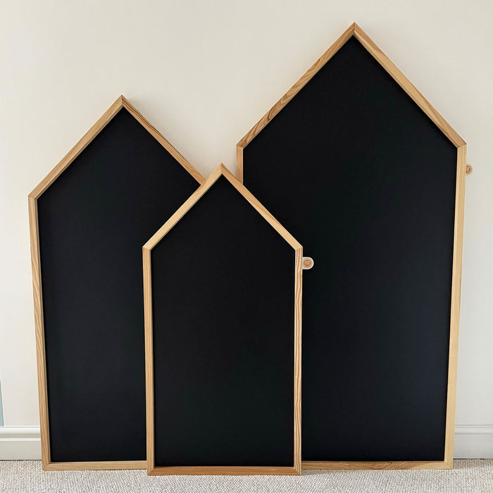 Close up of Pink Marshmallow magnetic chalkboard house wooden frame