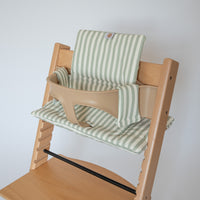 Stokke highchairs with wipe-clean cushion in sage stripe print by AZEbabydream 