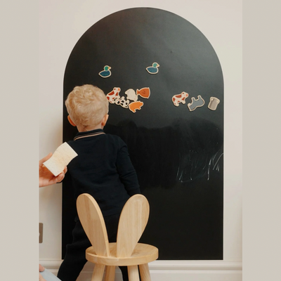 Baby playing with Black Magnetic chalkboard in arch shape by AZEbabydream  