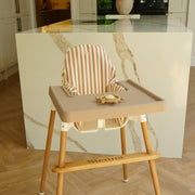 IKEA highchair accessories bundle in taupe stripe with cushion, footrest and placemat