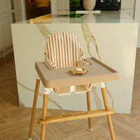 IKEA highchair accessories bundle in taupe stripe with cushion, footrest and placemat